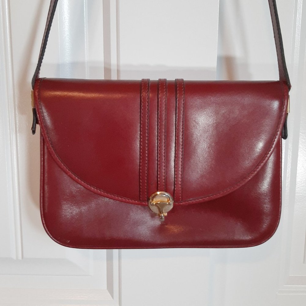 VTG 70's 80's Burgundy Leather Crossbody Designer Inspire Accordion Envelope Bag